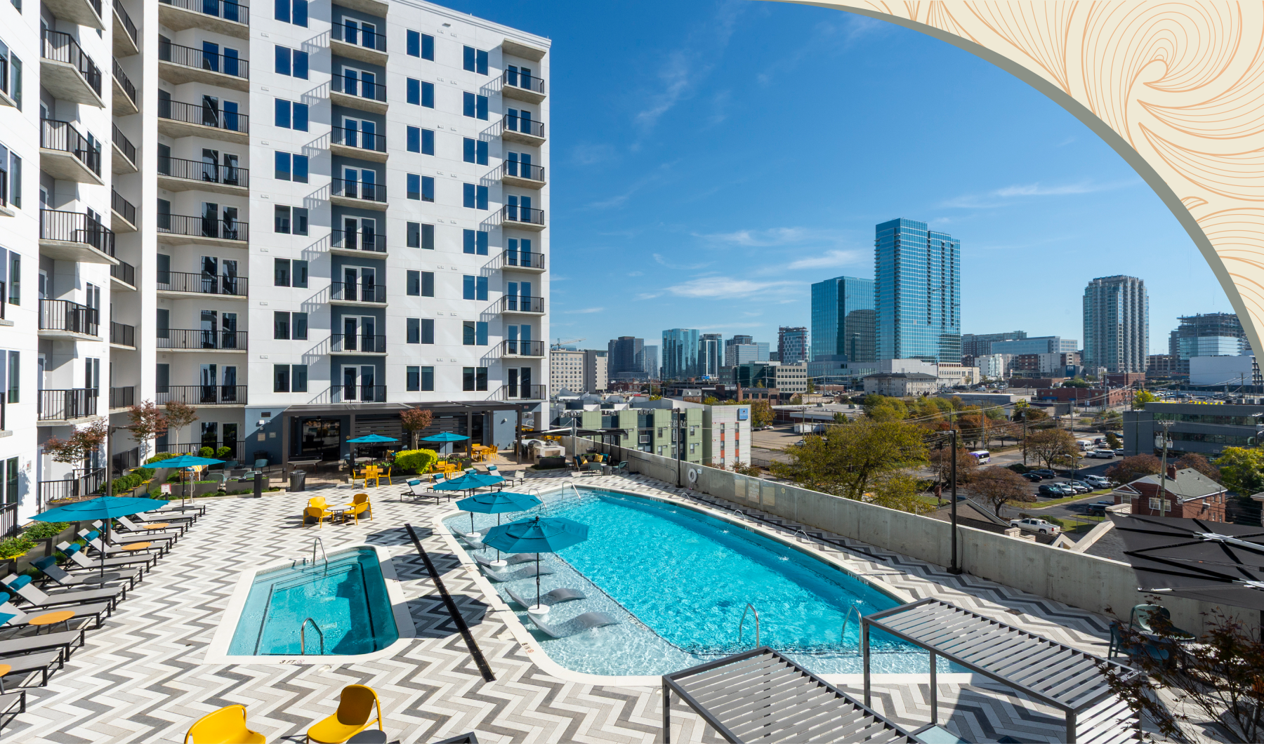Aspire Midtown Luxury Nashville Apartments Exterior View with Skyline
